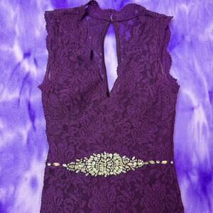 City Triangles purple lace glitter prom dress with jewel waistband